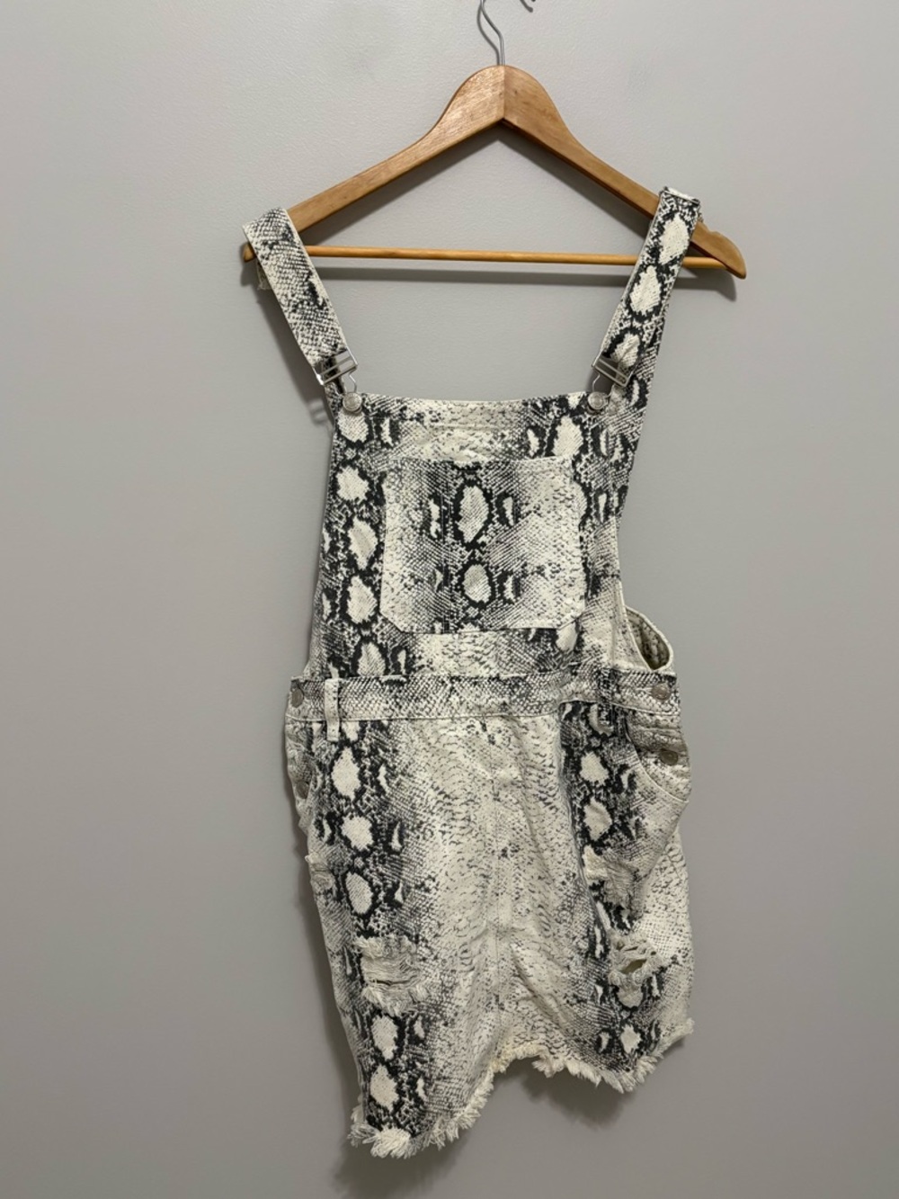 Pol Snake Print Boho Festival Western Denim Overall Dress Frayed Hem
